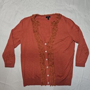 Talbots Cardigan Womens Size Small Orange With Ruffles